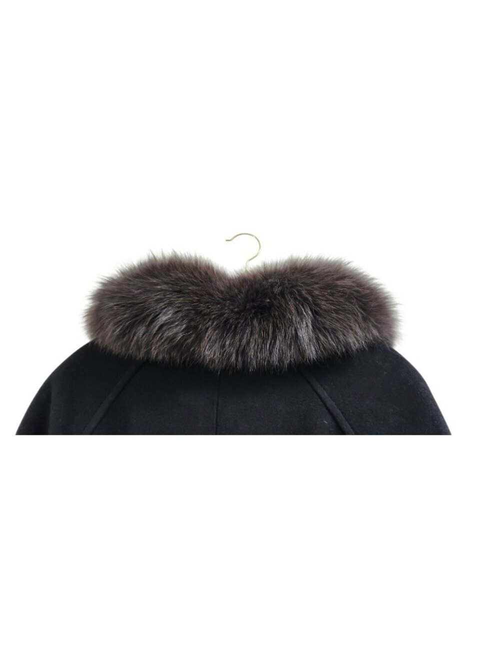 Ellen Tracy Black Long Wool Blend Coat Removable Genuine Fur Collar Women's 12 - Picture 8 of 14